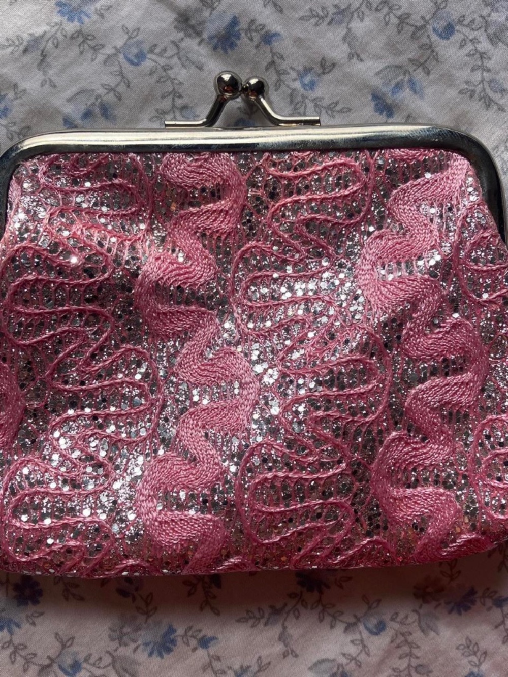 Pink sequin coin purse with a beautiful design